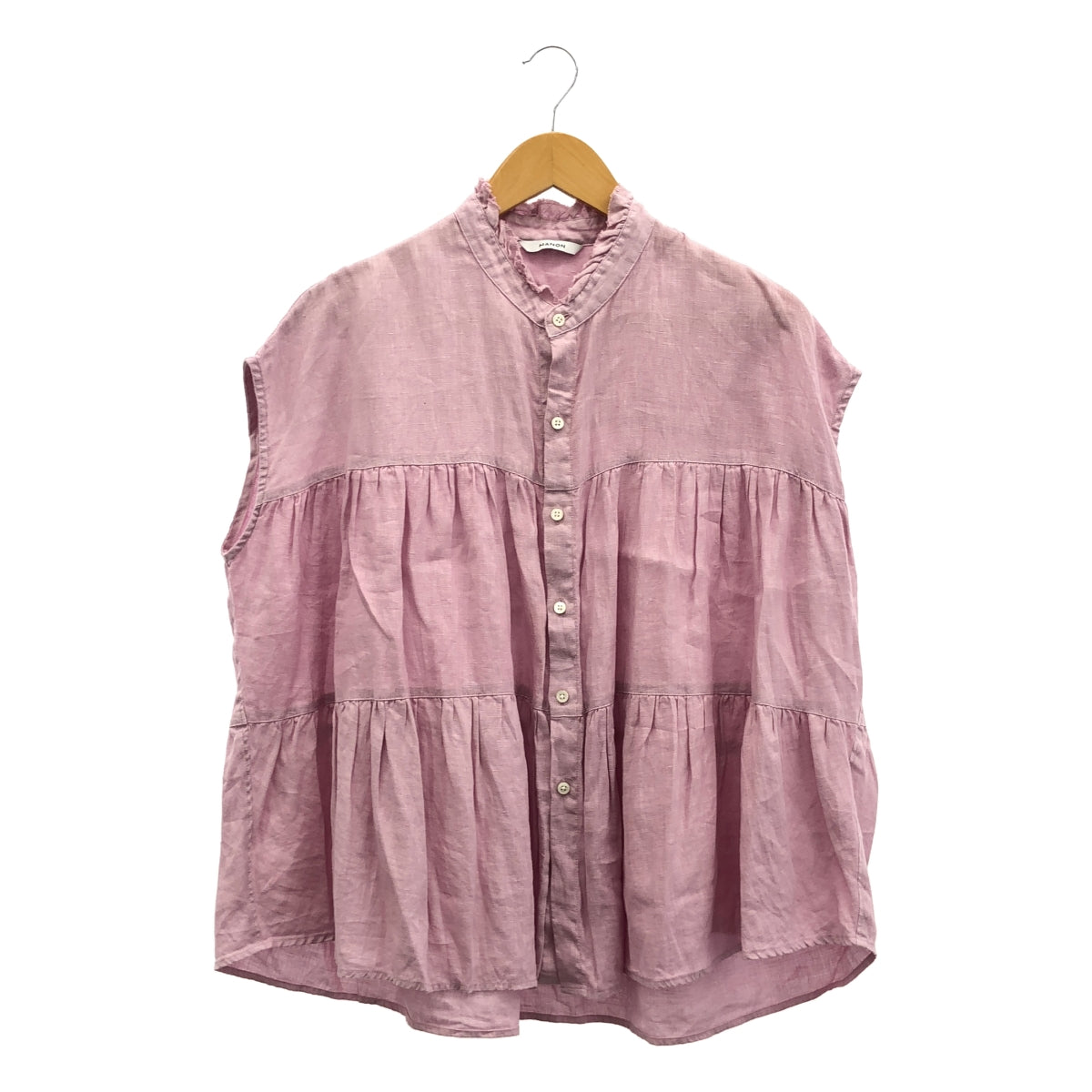 manon / マノン | OVERDYE TIERED LINEN BLOUSE リネン フリルカラー シャツ | 0 | レディース