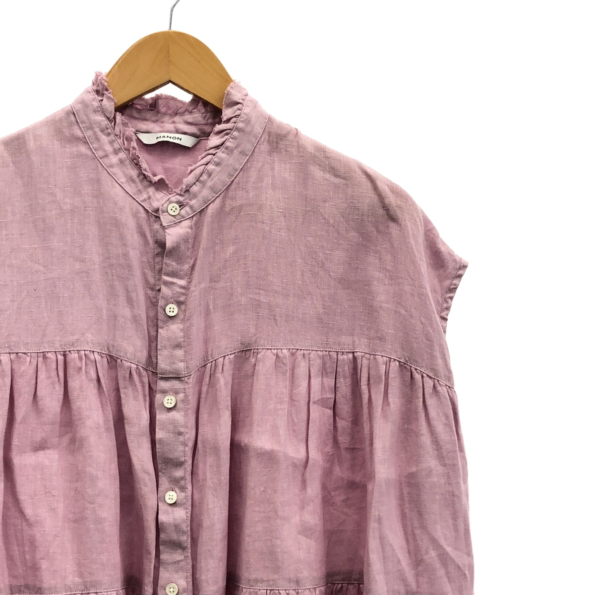 manon / マノン | OVERDYE TIERED LINEN BLOUSE リネン フリルカラー シャツ | 0 | レディース