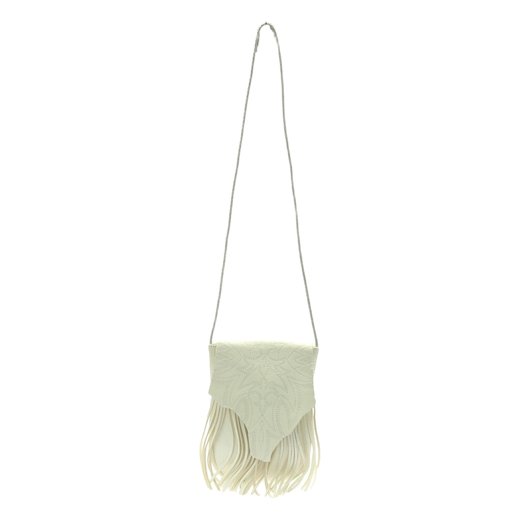 【美品】  5525gallery / 5525ギャラリー | × MIYAGI HIDETAKA  / MIYAGI BAG / レザー ロゴ フリンジフラップ ショルダーバッグ | white | メンズ