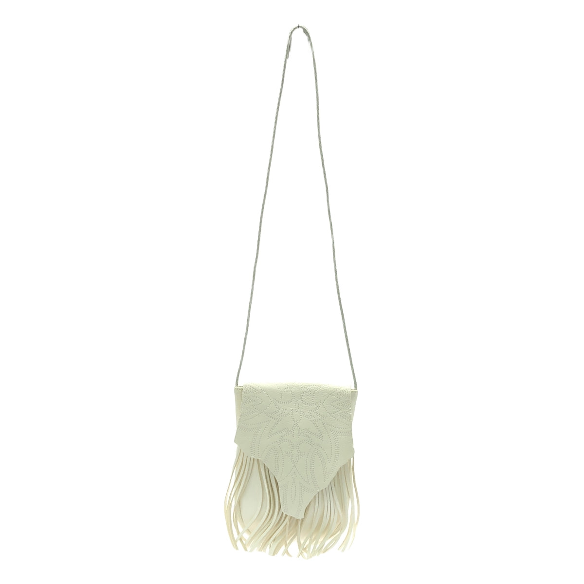 【美品】  5525gallery / 5525ギャラリー | × MIYAGI HIDETAKA  / MIYAGI BAG / レザー ロゴ フリンジフラップ ショルダーバッグ | white | メンズ