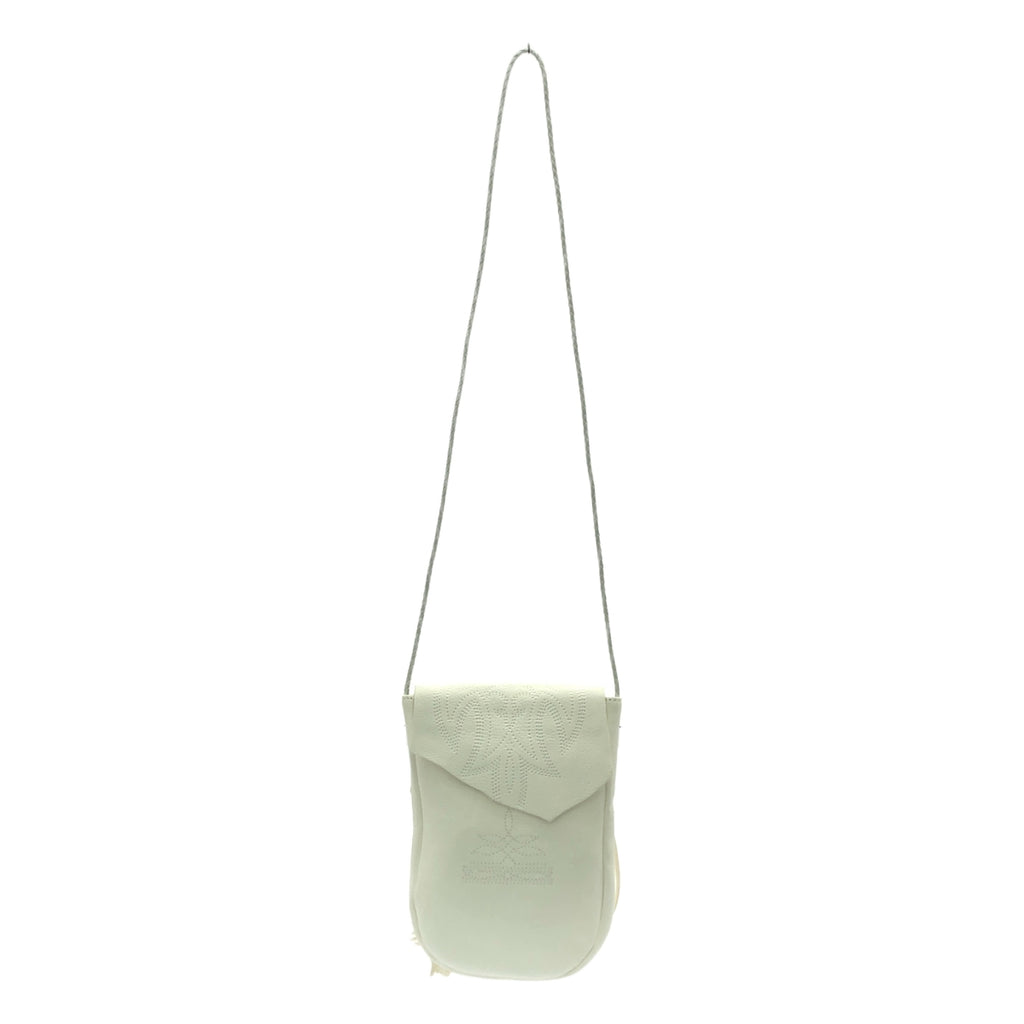 【美品】  5525gallery / 5525ギャラリー | × MIYAGI HIDETAKA  / MIYAGI BAG / レザー ロゴ フリンジフラップ ショルダーバッグ | white | メンズ