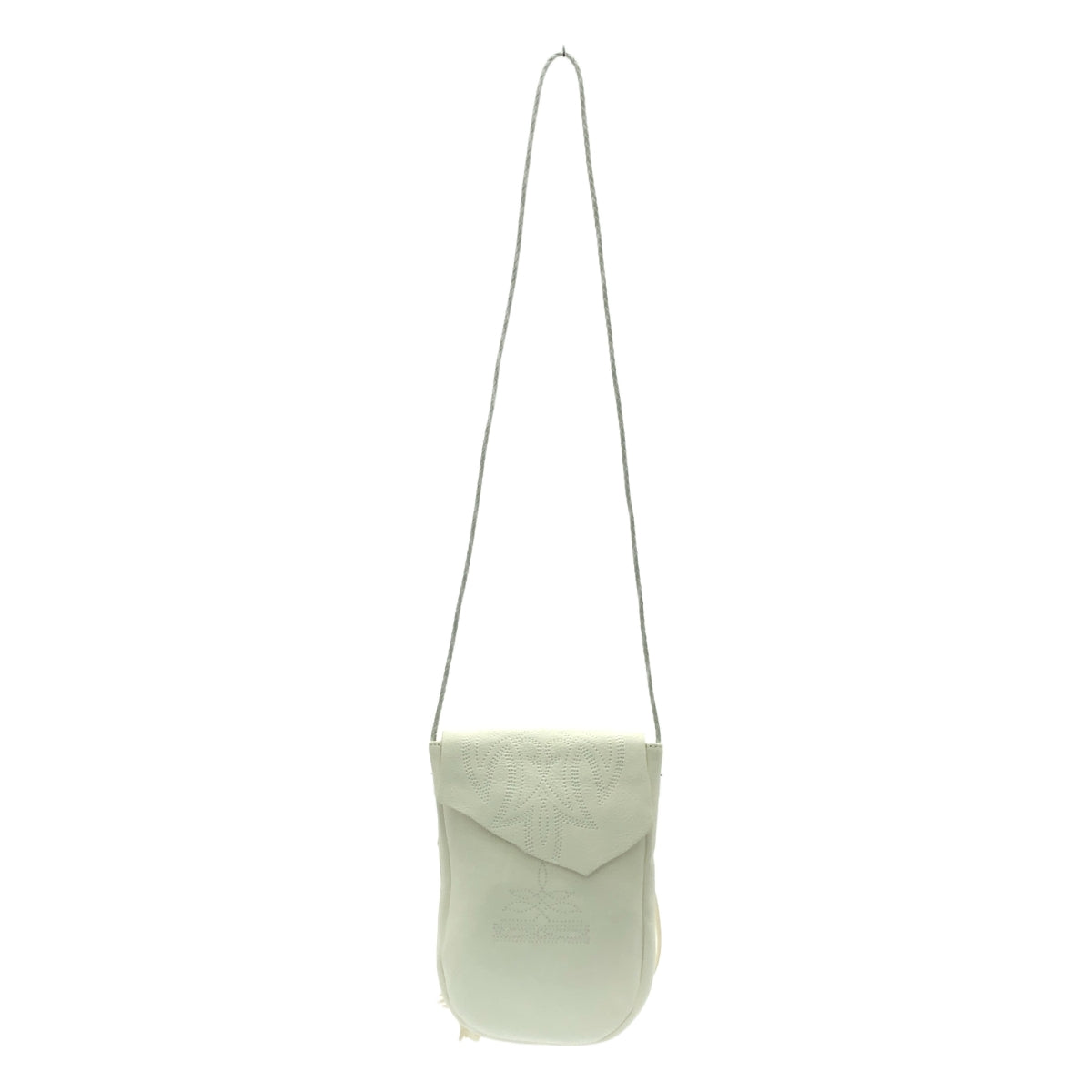 【美品】  5525gallery / 5525ギャラリー | × MIYAGI HIDETAKA  / MIYAGI BAG / レザー ロゴ フリンジフラップ ショルダーバッグ | white | メンズ