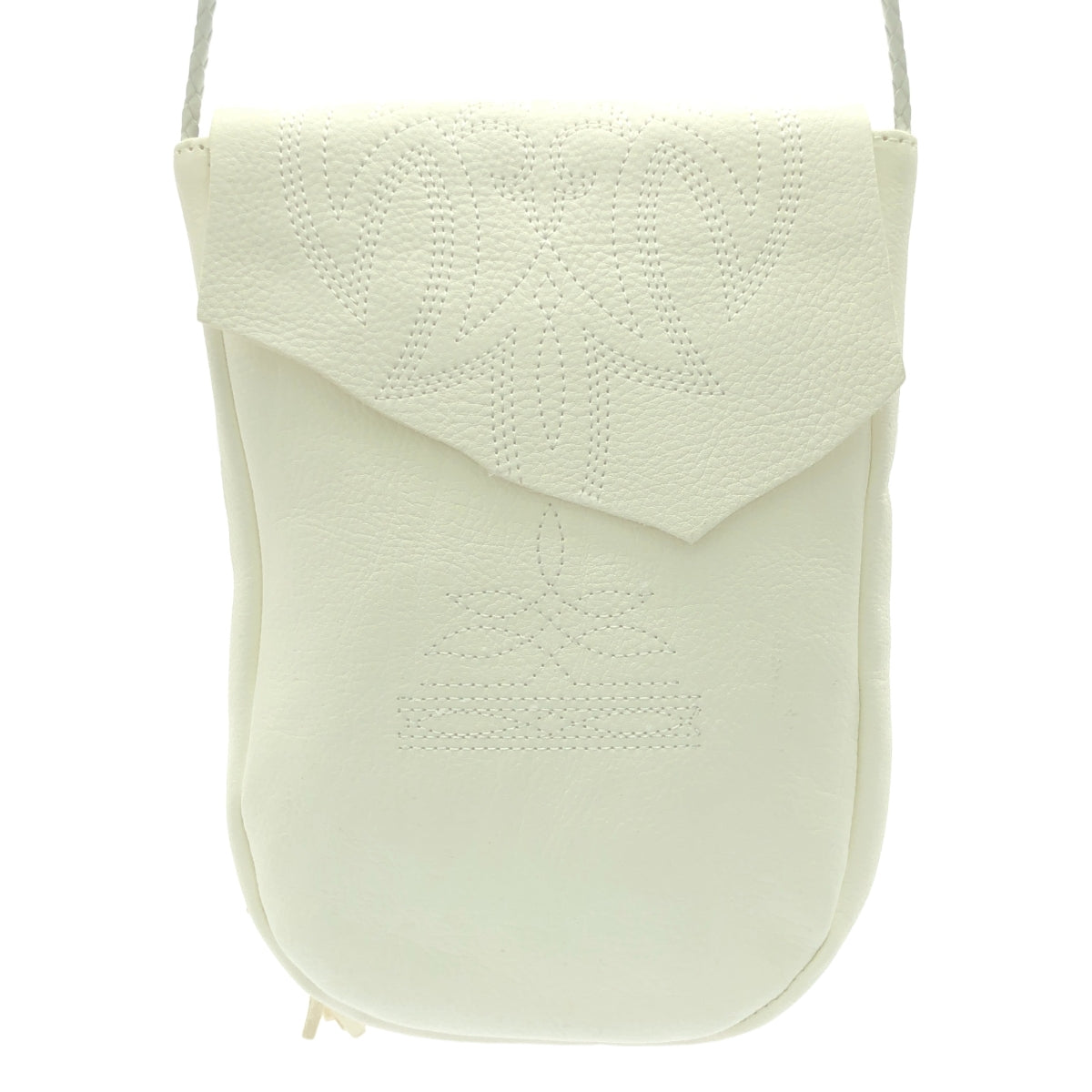 【美品】  5525gallery / 5525ギャラリー | × MIYAGI HIDETAKA  / MIYAGI BAG / レザー ロゴ フリンジフラップ ショルダーバッグ | white | メンズ