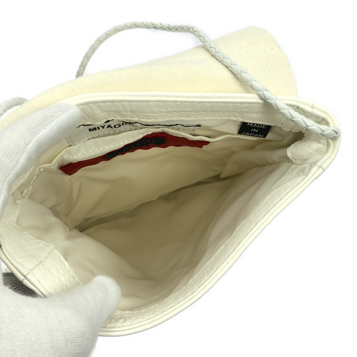 【美品】  5525gallery / 5525ギャラリー | × MIYAGI HIDETAKA  / MIYAGI BAG / レザー ロゴ フリンジフラップ ショルダーバッグ | white | メンズ