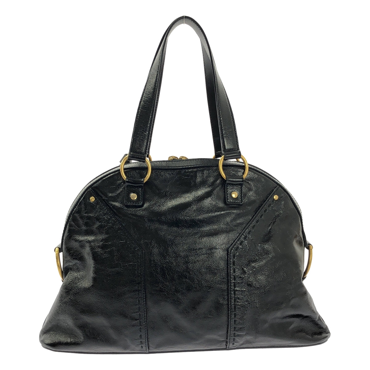 【美品】  YVES SAINT LAURENT rive gauche / イヴサンローランリヴゴーシュ | レザー ロゴ サック ミューズ  ハンドバッグ | ブラック | レディース