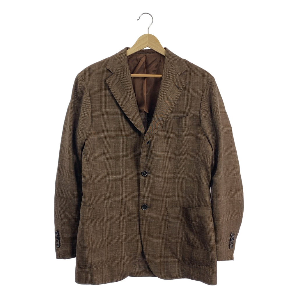 【美品】  Brilla per il gusto / ブリッラペルイルグスト | E.THOMAS ウールシルクリネン グレンチェック 3B テーラードジャケット | 46 | ブラウン | メンズ
