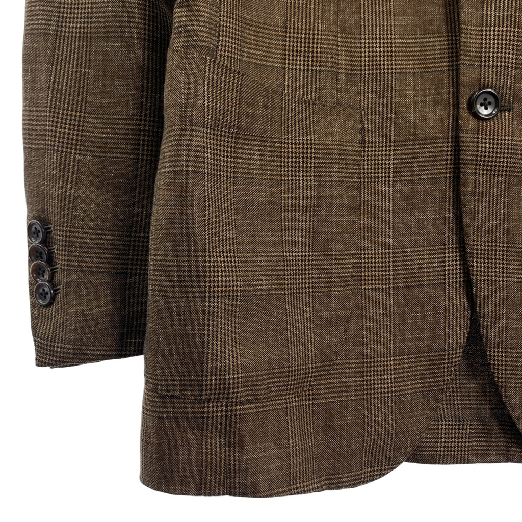 【美品】  Brilla per il gusto / ブリッラペルイルグスト | E.THOMAS ウールシルクリネン グレンチェック 3B テーラードジャケット | 46 | ブラウン | メンズ