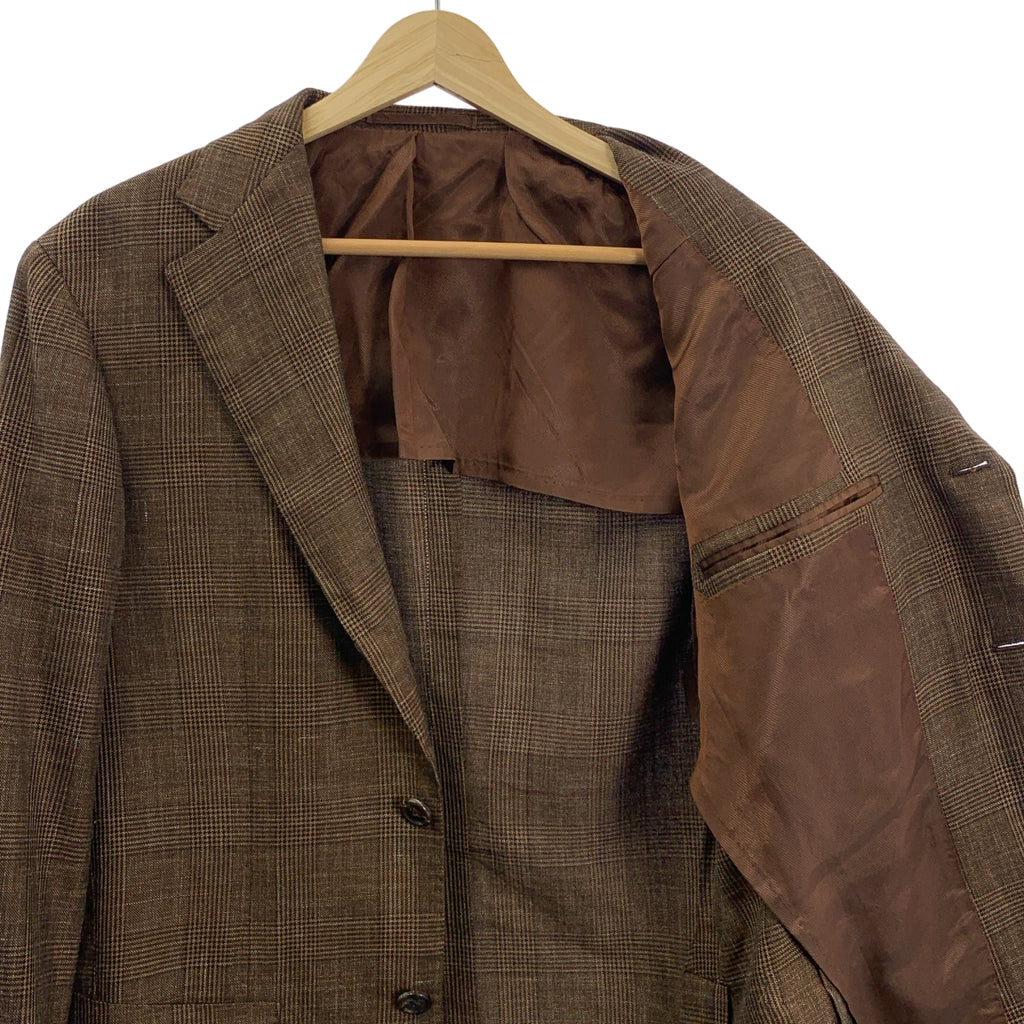 【美品】  Brilla per il gusto / ブリッラペルイルグスト | E.THOMAS ウールシルクリネン グレンチェック 3B テーラードジャケット | 46 | ブラウン | メンズ