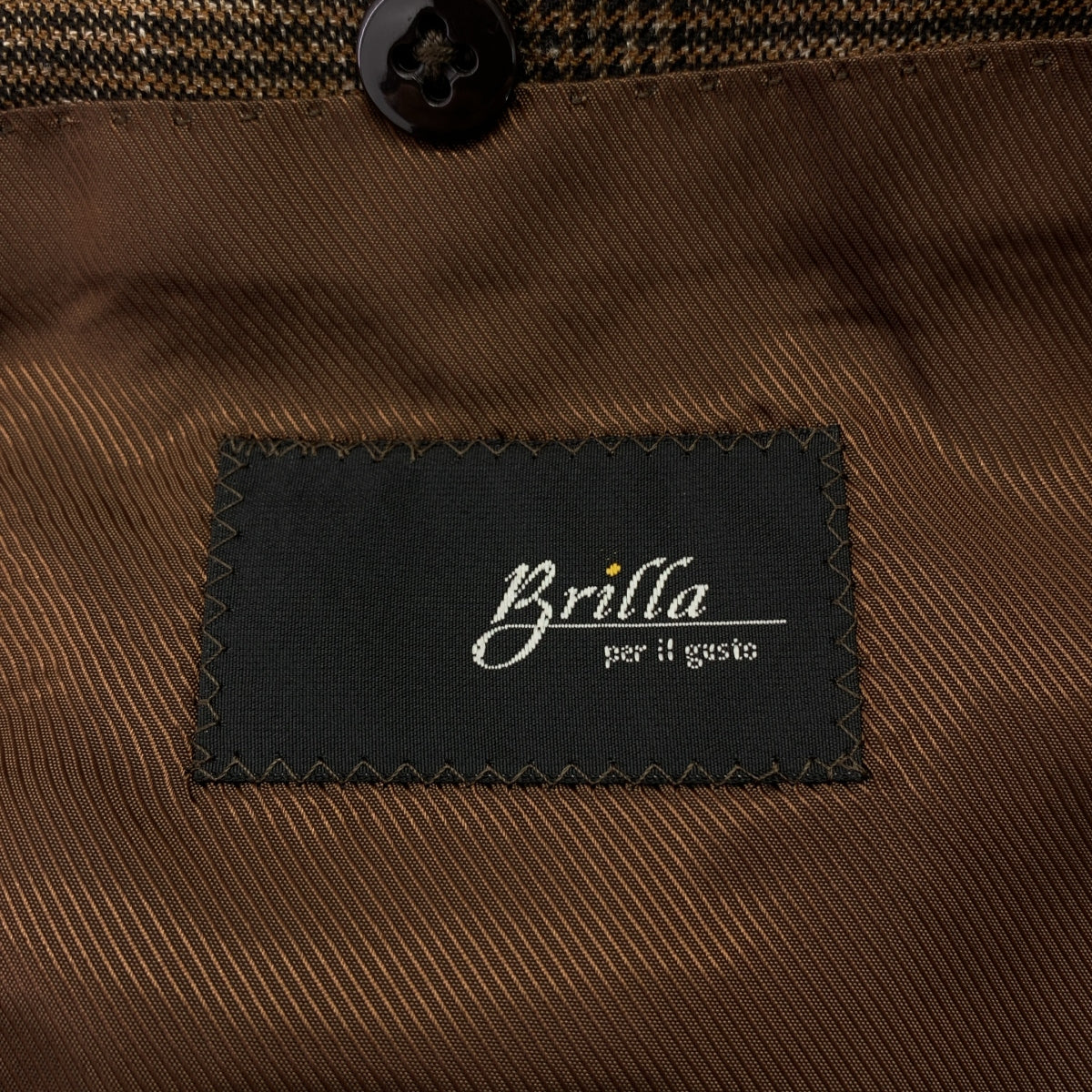 [狀況極佳] Brilla per il gusto | E.THOMAS 羊毛、絲綢和亞麻格紋 3B 訂製夾克 | 尺寸 46 | 棕色 | 男款