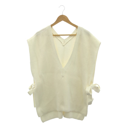 LE PHIL | Side Ribbon Mid Gauge V-Neck Knit Vest | F | White | Women's