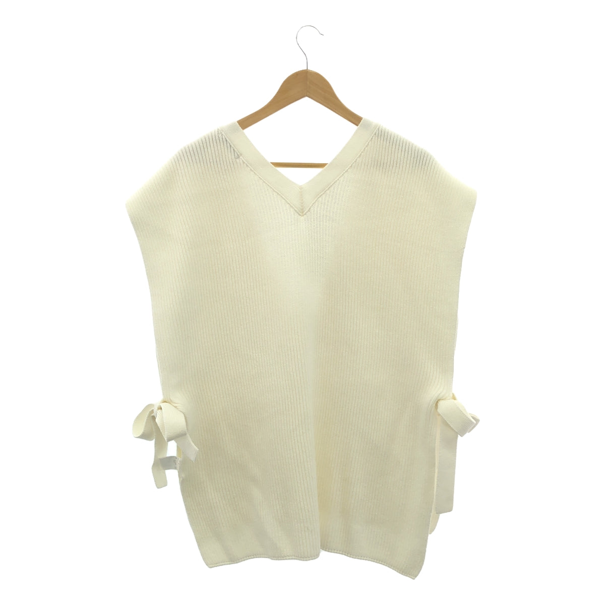 LE PHIL | Side Ribbon Mid Gauge V-Neck Knit Vest | F | White | Women's