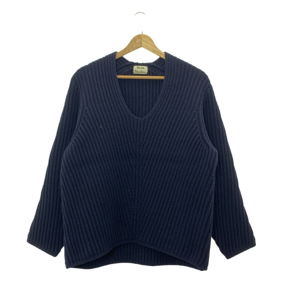 Acne Studios / アクネストゥディオズ | DEBORAH L-WOOL ウール Vネック オーバーサイズ リブニット | XXS | ネイビー | レディース