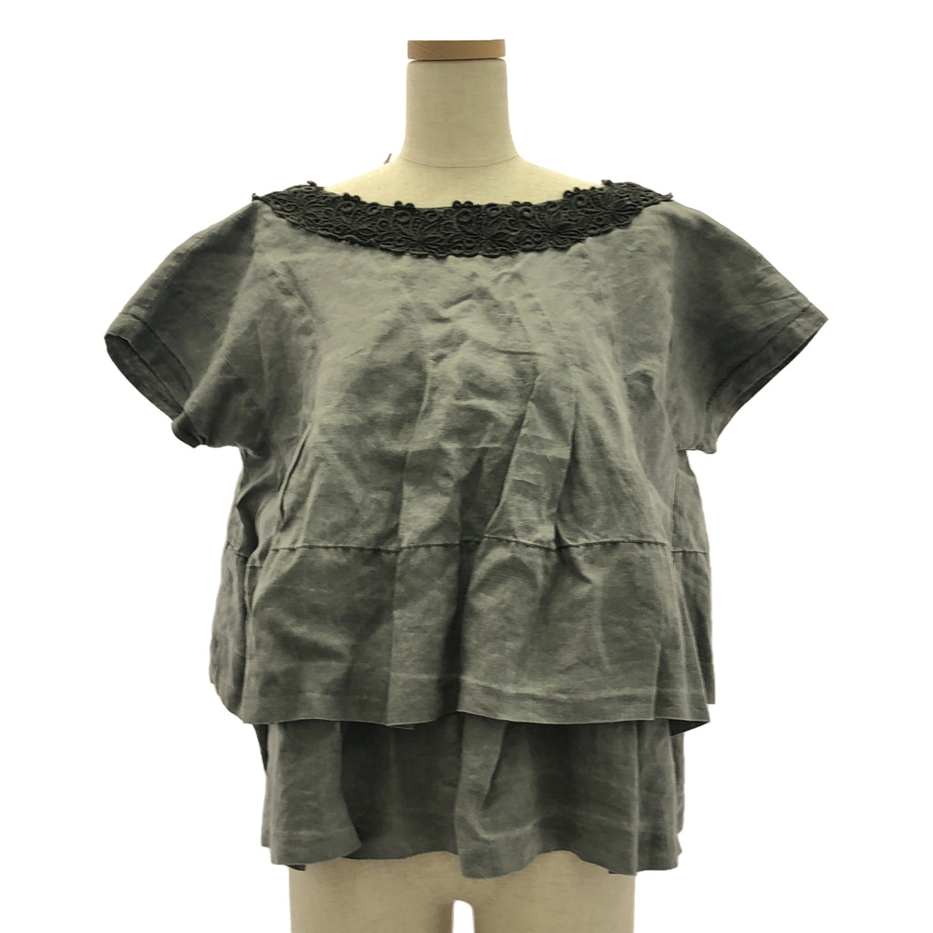 tricot COMME des GARCONS / Tricom De Galson | 2015SS | 제품 염색 변형 백 리본 프릴 오버 블라우스 | M | 회색 | 여성