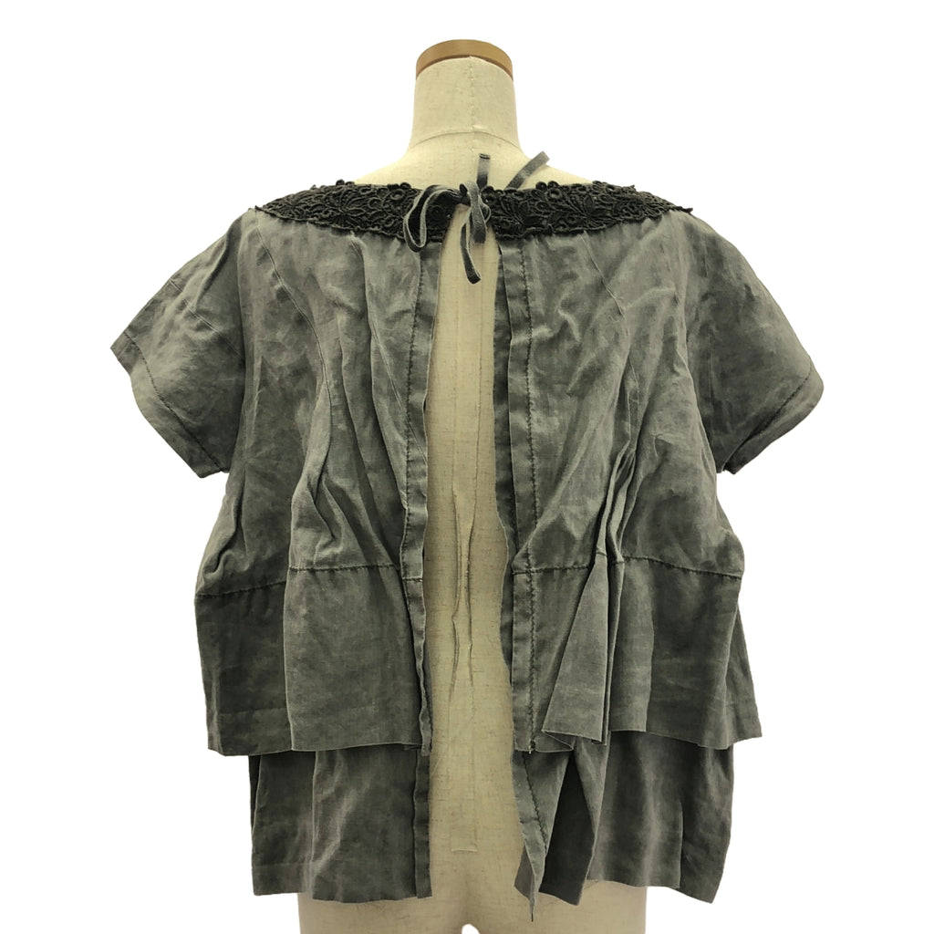 tricot COMME des GARCONS / Tricom De Galson | 2015SS | 제품 염색 변형 백 리본 프릴 오버 블라우스 | M | 회색 | 여성
