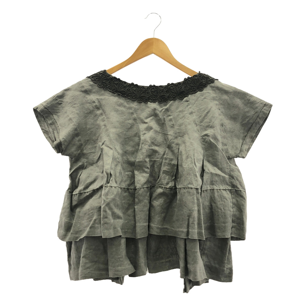 tricot COMME des GARCONS / Tricom De Galson | 2015SS | 제품 염색 변형 백 리본 프릴 오버 블라우스 | M | 회색 | 여성