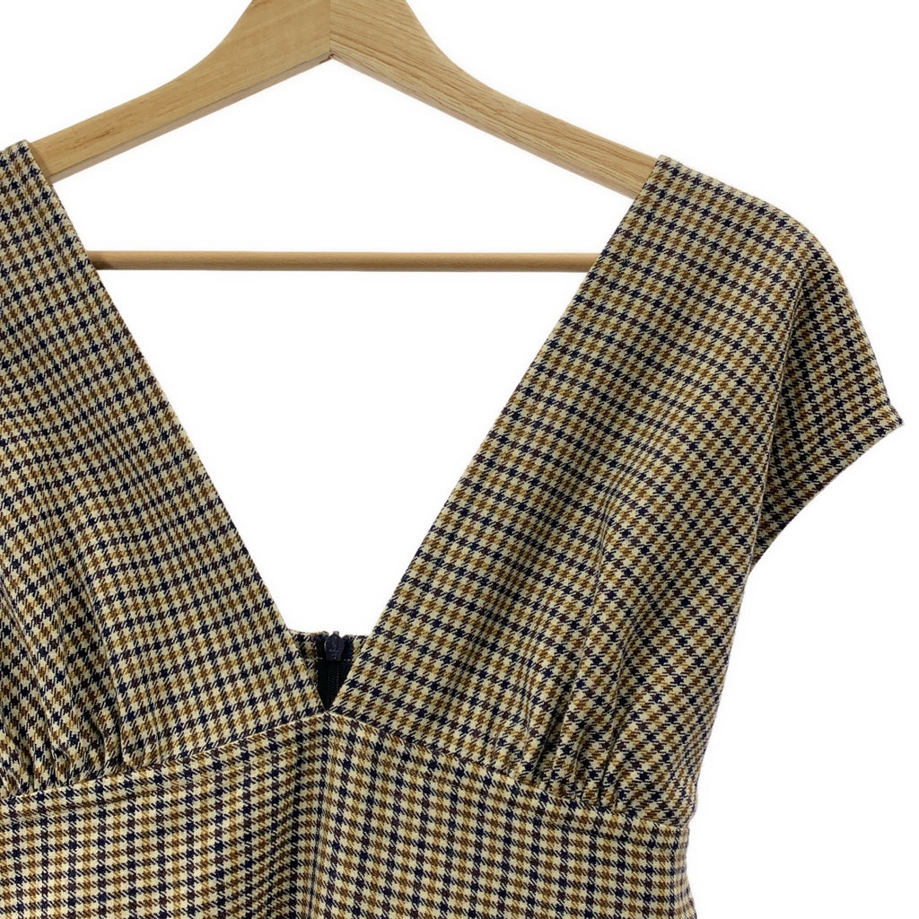 【美品】  Lachement / ラシュモン | 2023AW | ハウンドトゥースバックリボン ドレス ワンピース | 38 | ベージュ/ネイビー系 | レディース