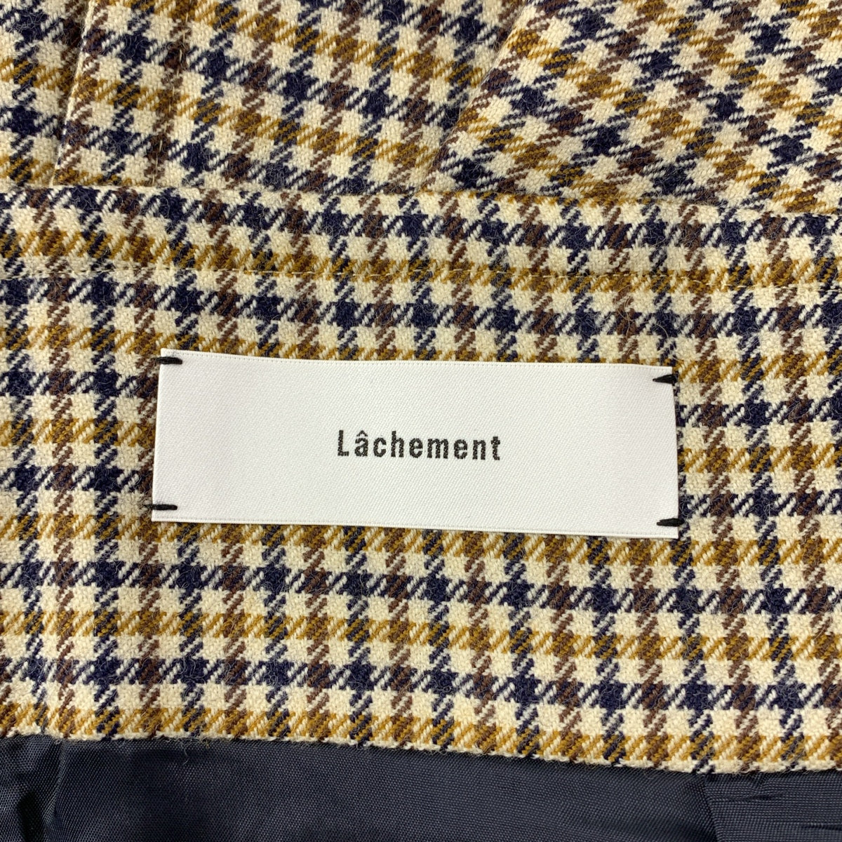 【美品】  Lachement / ラシュモン | 2023AW | ハウンドトゥースバックリボン ドレス ワンピース | 38 | ベージュ/ネイビー系 | レディース
