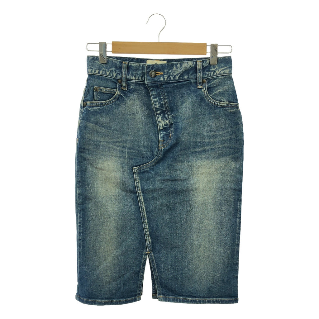 【美品】  Vivienne Westwood / ヴィヴィアンウエストウッド | ヴィンテージ加工 レザーパッチ オーブ デニムスカート | 38 | インディゴ | レディース