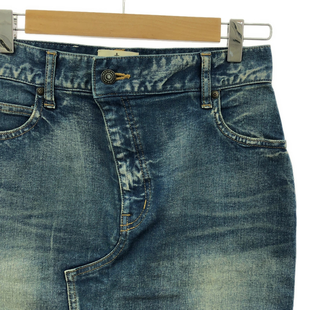 【美品】  Vivienne Westwood / ヴィヴィアンウエストウッド | ヴィンテージ加工 レザーパッチ オーブ デニムスカート | 38 | インディゴ | レディース