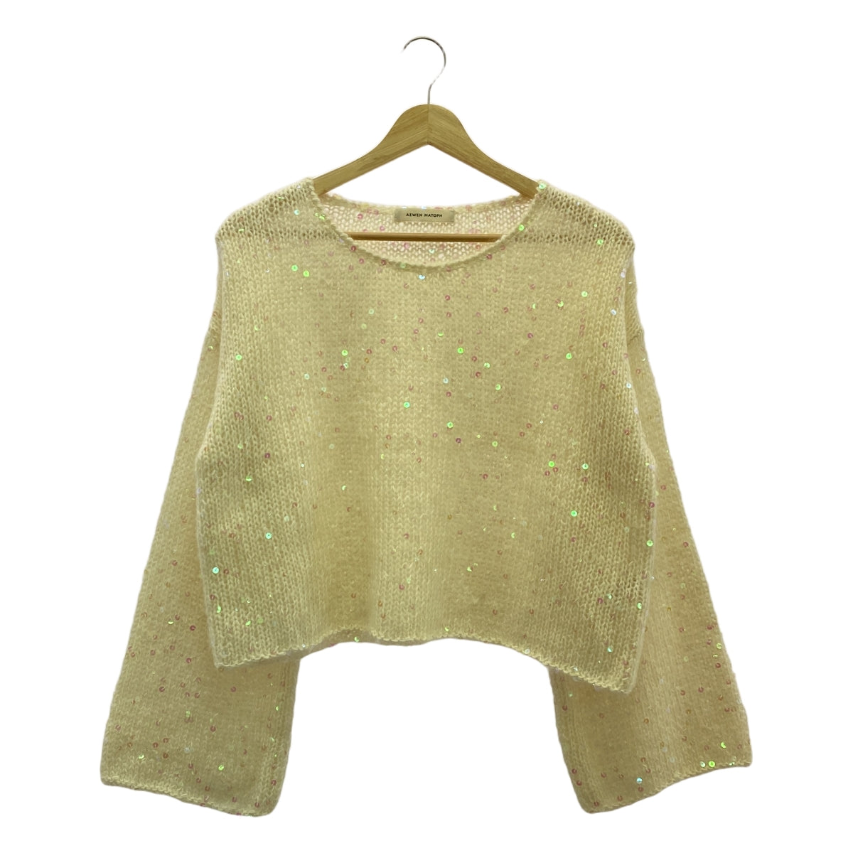 【미품】 AEWEN MATOPH / 이웬마토프 | 스팽글 크루 넥 핸드 니트 | 화이트 | 여성