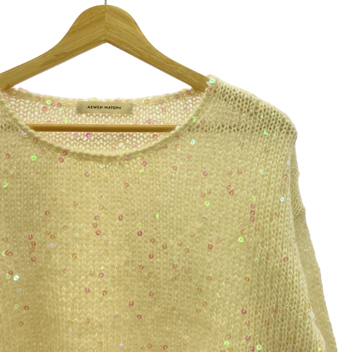 【미품】 AEWEN MATOPH / 이웬마토프 | 스팽글 크루 넥 핸드 니트 | 화이트 | 여성