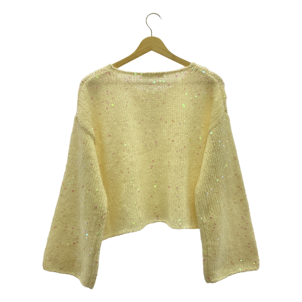 【미품】 AEWEN MATOPH / 이웬마토프 | 스팽글 크루 넥 핸드 니트 | 화이트 | 여성