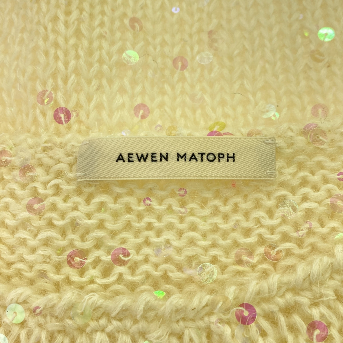 【미품】 AEWEN MATOPH / 이웬마토프 | 스팽글 크루 넥 핸드 니트 | 화이트 | 여성