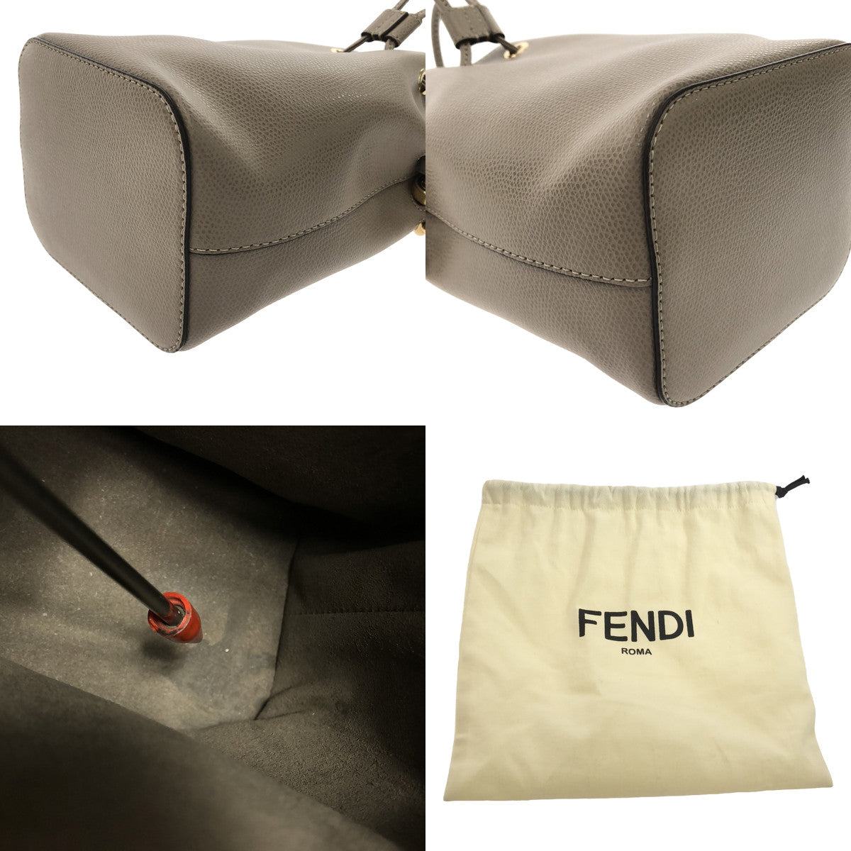 【美品】  FENDI / フェンディ | MINI MON TRESOR ミニ モン トレゾール レザー ショルダーバッグ | グレー | レディース