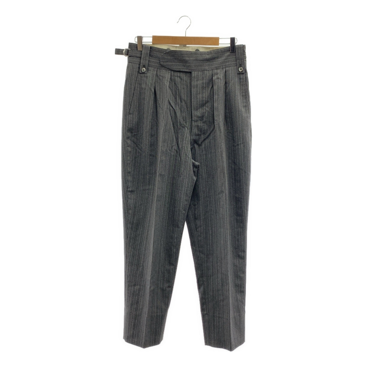 NEAT / ニート | DIRECTORS BELTLESS ウール混 ストライプ サイドアジャスター ベルトレス トラウザー パンツ | M | グレー | メンズ