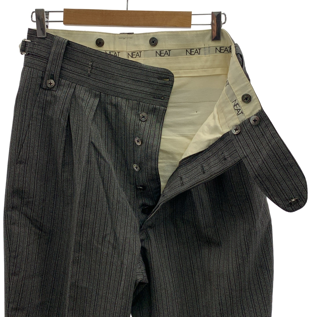 NEAT / ニート | DIRECTORS BELTLESS ウール混 ストライプ サイドアジャスター ベルトレス トラウザー パンツ | M | グレー | メンズ