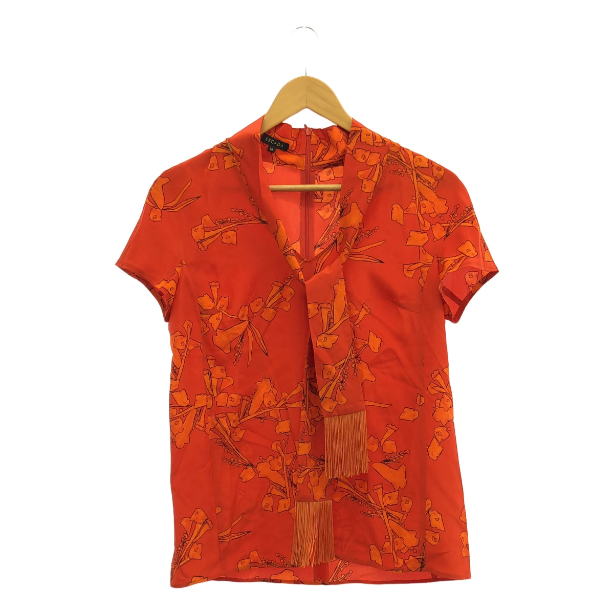 ESCADA / エスカーダ | 総柄 バックジップ タイ  ブラウス | 34 | オレンジ | レディース