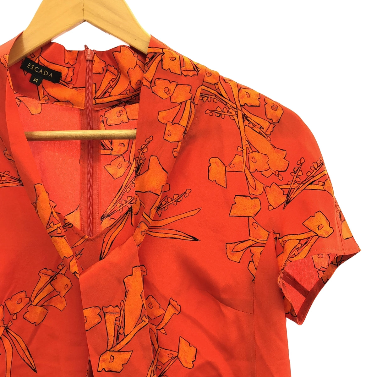 ESCADA / エスカーダ | 総柄 バックジップ タイ  ブラウス | 34 | オレンジ | レディース