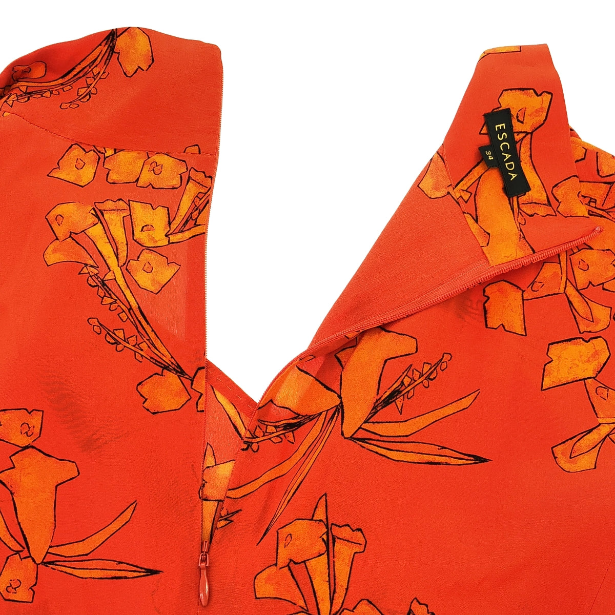 ESCADA / エスカーダ | 総柄 バックジップ タイ  ブラウス | 34 | オレンジ | レディース