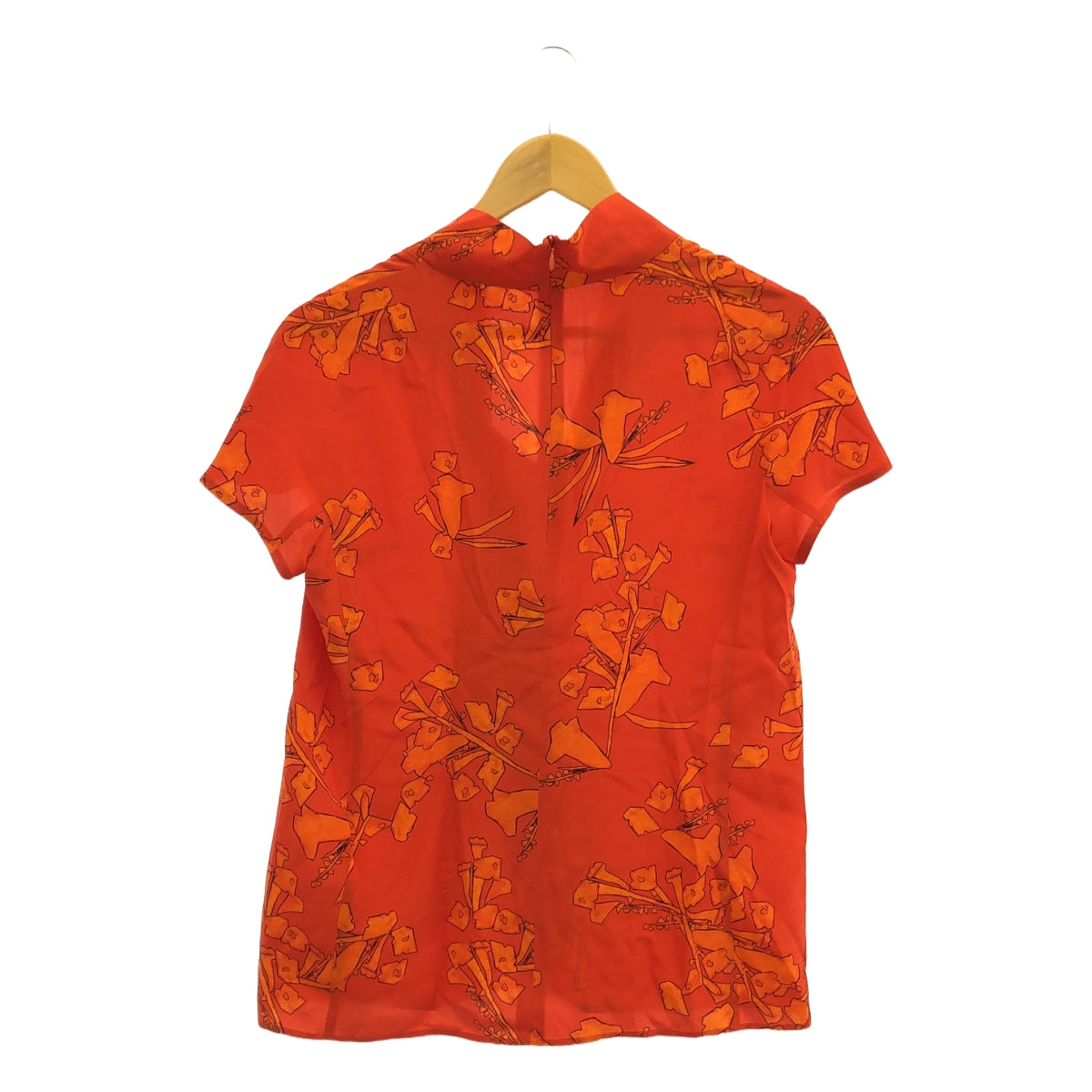 ESCADA / エスカーダ | 総柄 バックジップ タイ  ブラウス | 34 | オレンジ | レディース