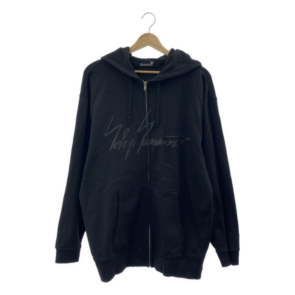 Ground Y / 그라운드 와이 | 오버 실루엣 로고 풀 Zip 스웨트 후디 | 4 | 블랙 | 남성