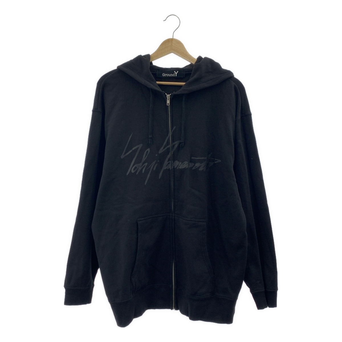 Ground Y / 그라운드 와이 | 오버 실루엣 로고 풀 Zip 스웨트 후디 | 4 | 블랙 | 남성