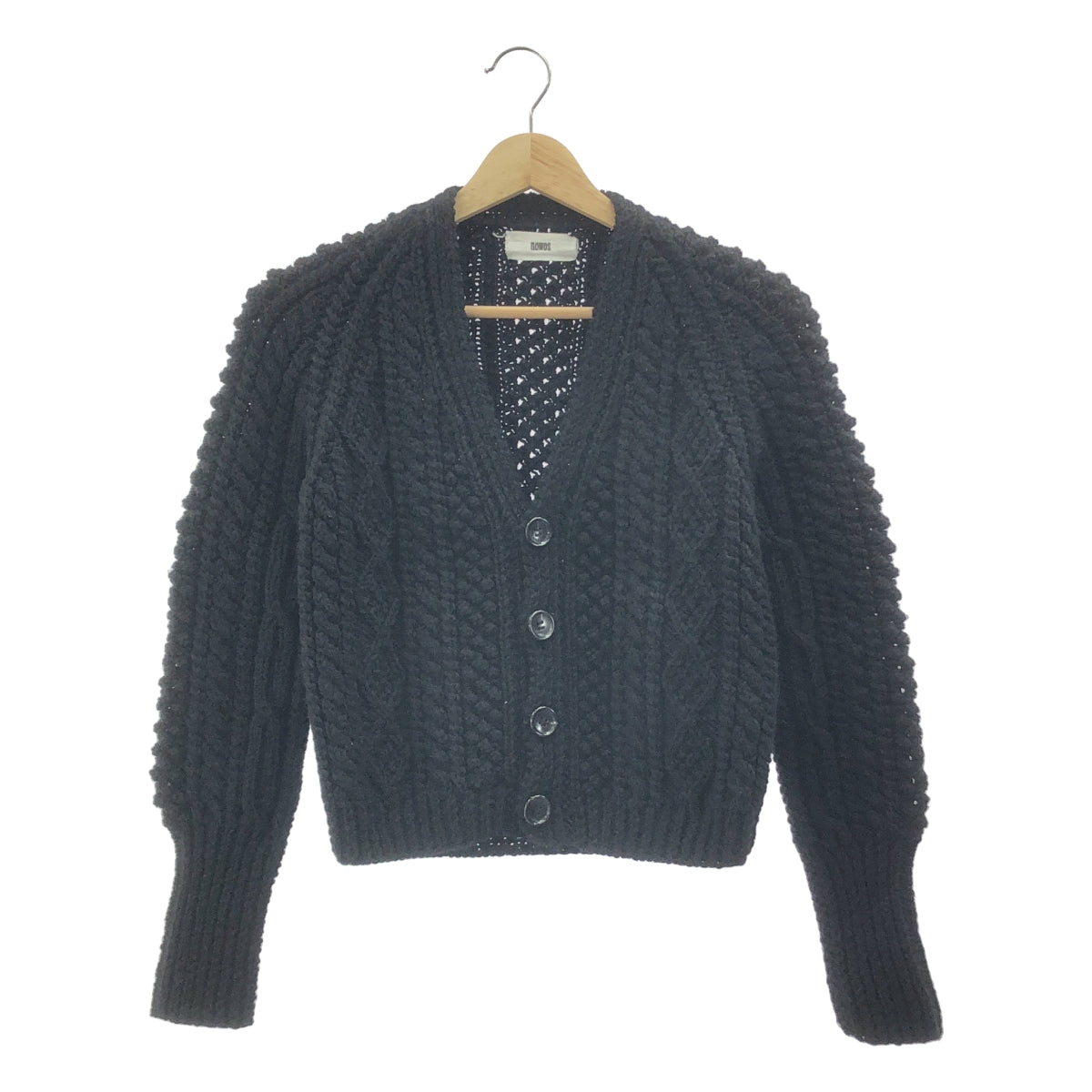 [狀況極佳] NOWOS | 羊毛粗線阿蘭針織開襟衫 | 黑色 | 女款
