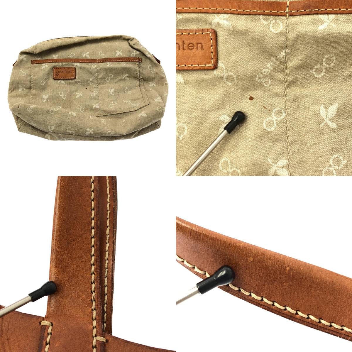 genten / 겐텐 | AMANO 아마노 가죽 토트 백 M 이너 파우치 포함 | 브라운 |