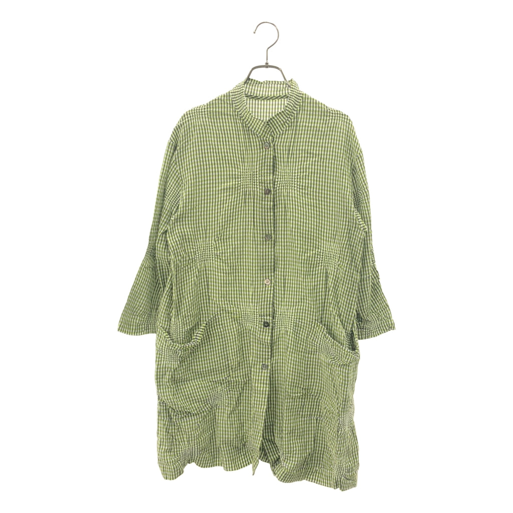 HaaT ISSEY MIYAKE / ハートイッセイミヤケ | 2019SS | コットン スタンドカラー チェック ギャザー シャツコート | 2 | レディース