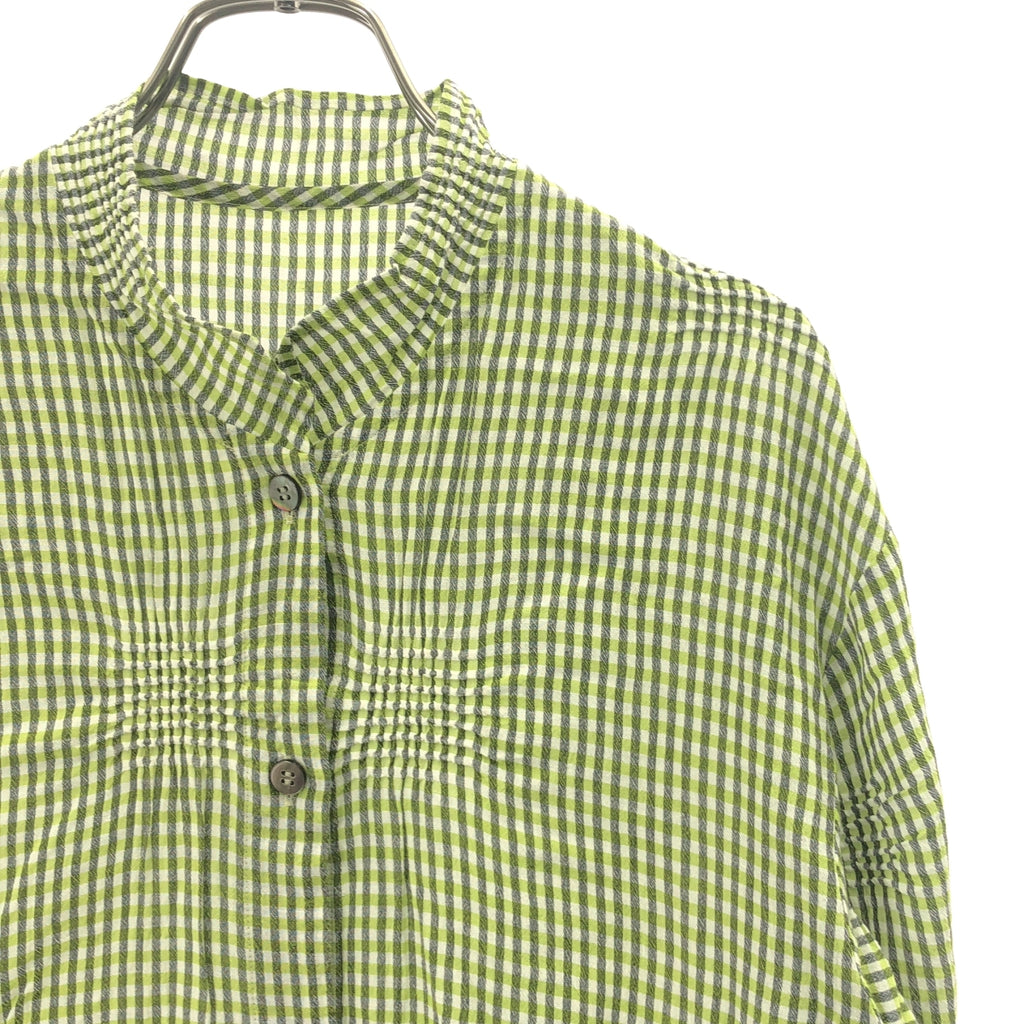 HaaT ISSEY MIYAKE / ハートイッセイミヤケ | 2019SS | コットン スタンドカラー チェック ギャザー シャツコート | 2 | レディース