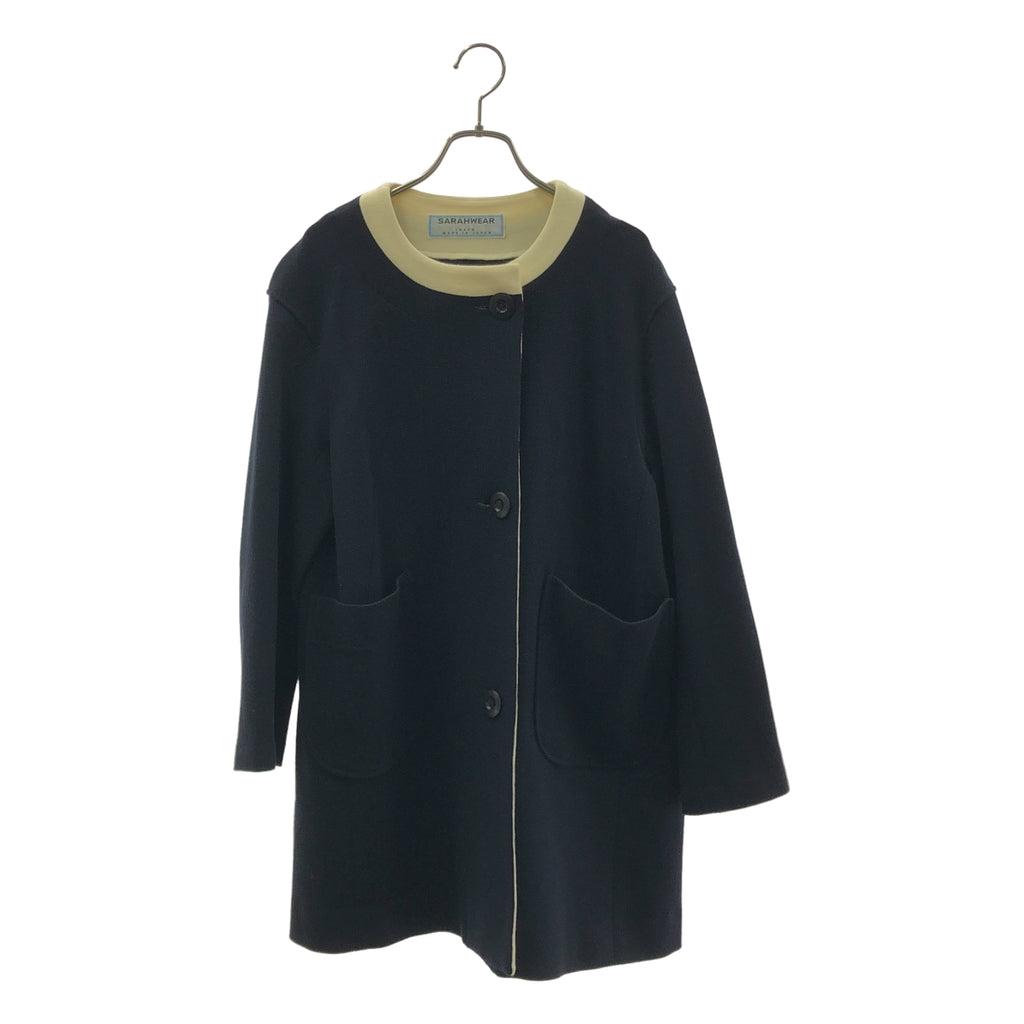 Sarahwear / サラウェア | ノーカラー ロングジャケット | ダークネイビー/アイボリー系 | レディース