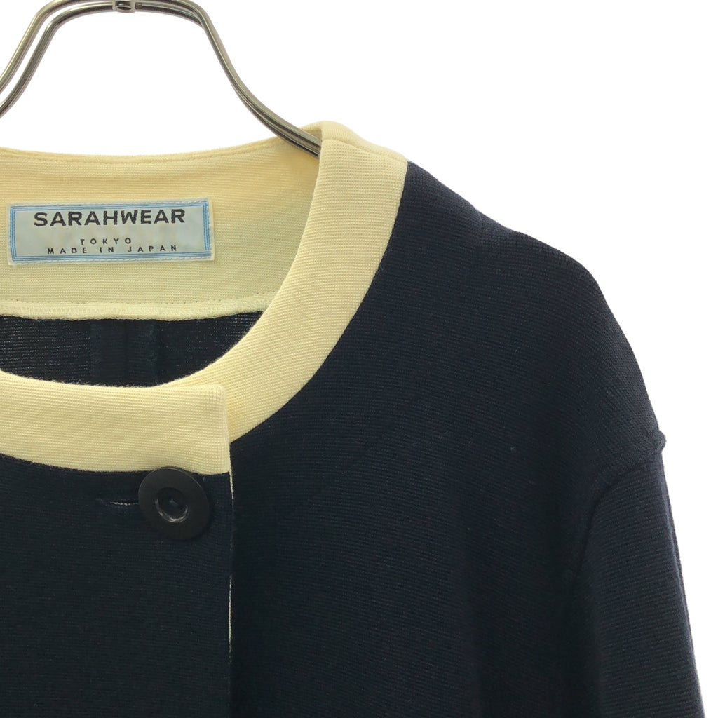 Sarahwear / サラウェア | ノーカラー ロングジャケット | ダークネイビー/アイボリー系 | レディース
