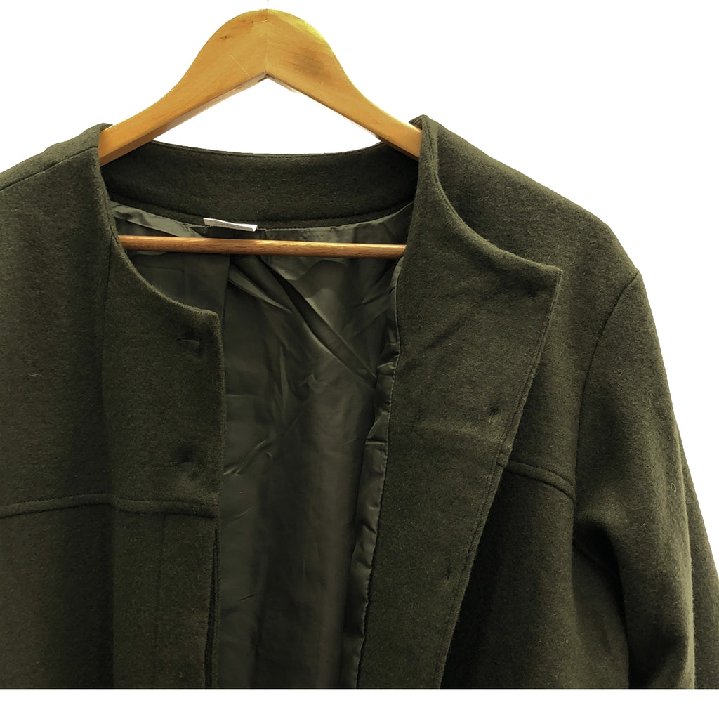 【美品】  co;ill nine  / コイルナイン | ウール ノーカラー ジャケット / 総裏地 | F | オリーブ | レディース