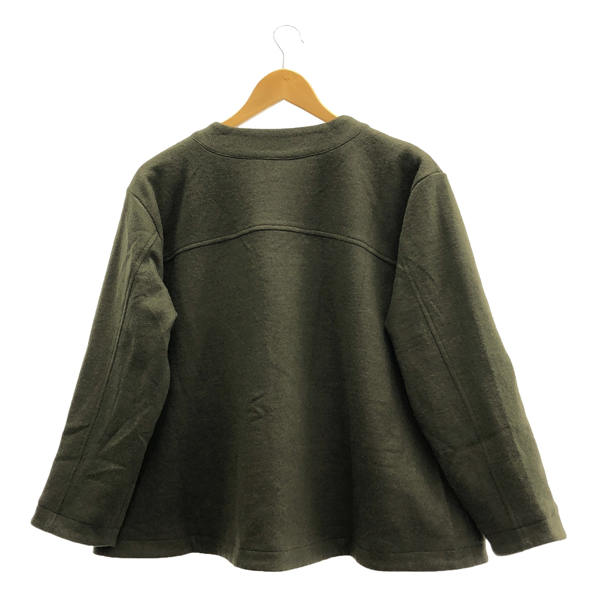 【美品】  co;ill nine  / コイルナイン | ウール ノーカラー ジャケット / 総裏地 | F | オリーブ | レディース