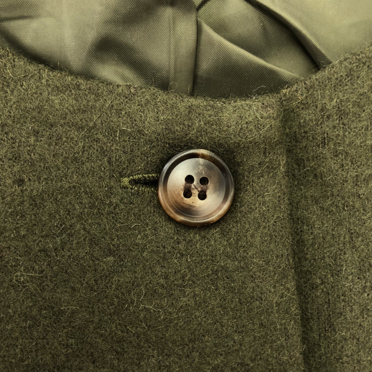 【美品】  co;ill nine  / コイルナイン | ウール ノーカラー ジャケット / 総裏地 | F | オリーブ | レディース