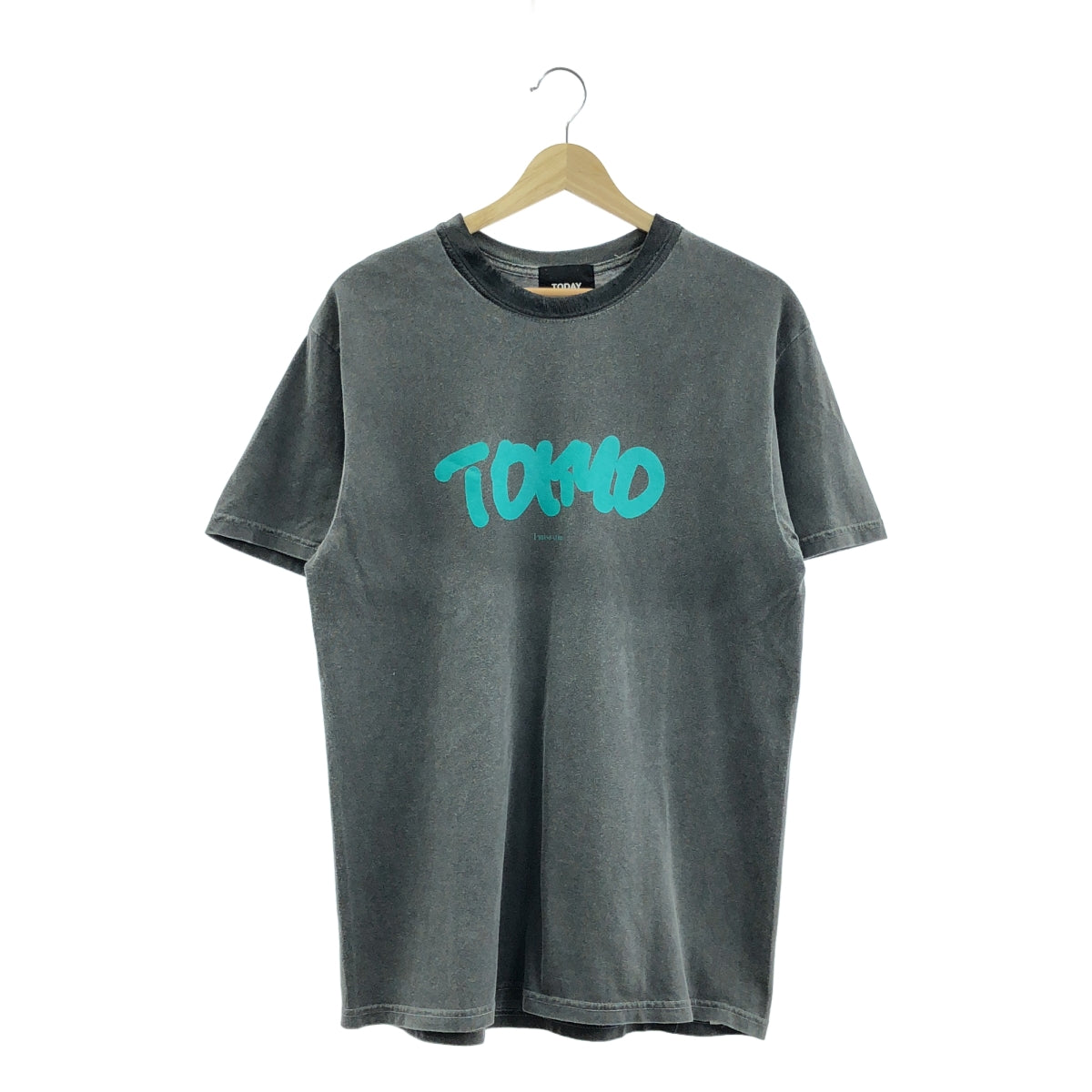 TODAY edition / トゥデイエディション | ヴィンテージ加工 両面プリント ロゴ Tシャツ カットソー | M | チャコールブラック系 | メンズ