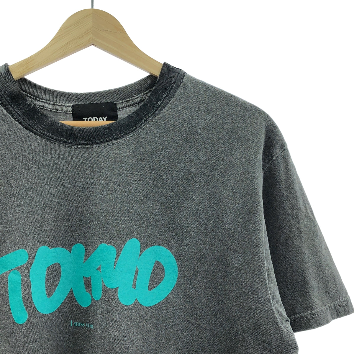 TODAY edition / トゥデイエディション | ヴィンテージ加工 両面プリント ロゴ Tシャツ カットソー | M | チャコールブラック系 | メンズ