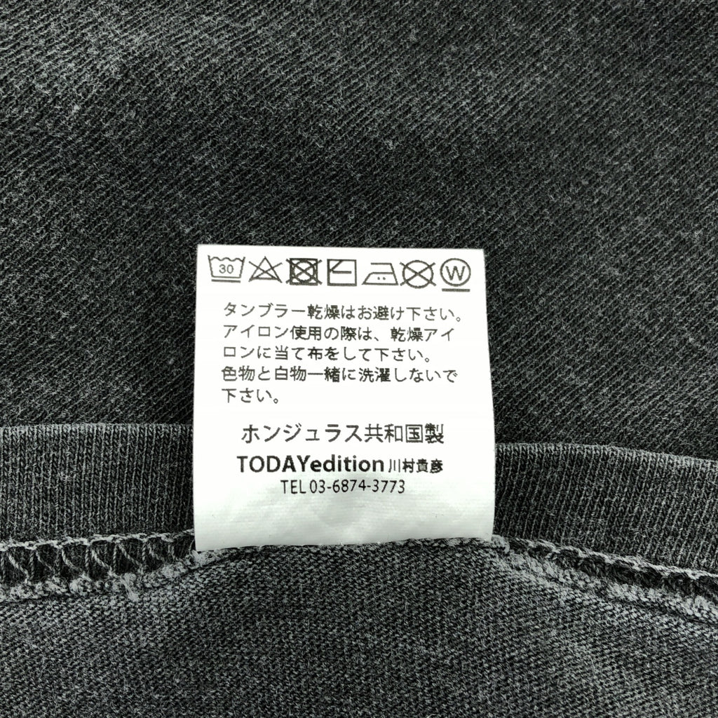 TODAY edition / トゥデイエディション | ヴィンテージ加工 両面プリント ロゴ Tシャツ カットソー | M | チャコールブラック系 | メンズ