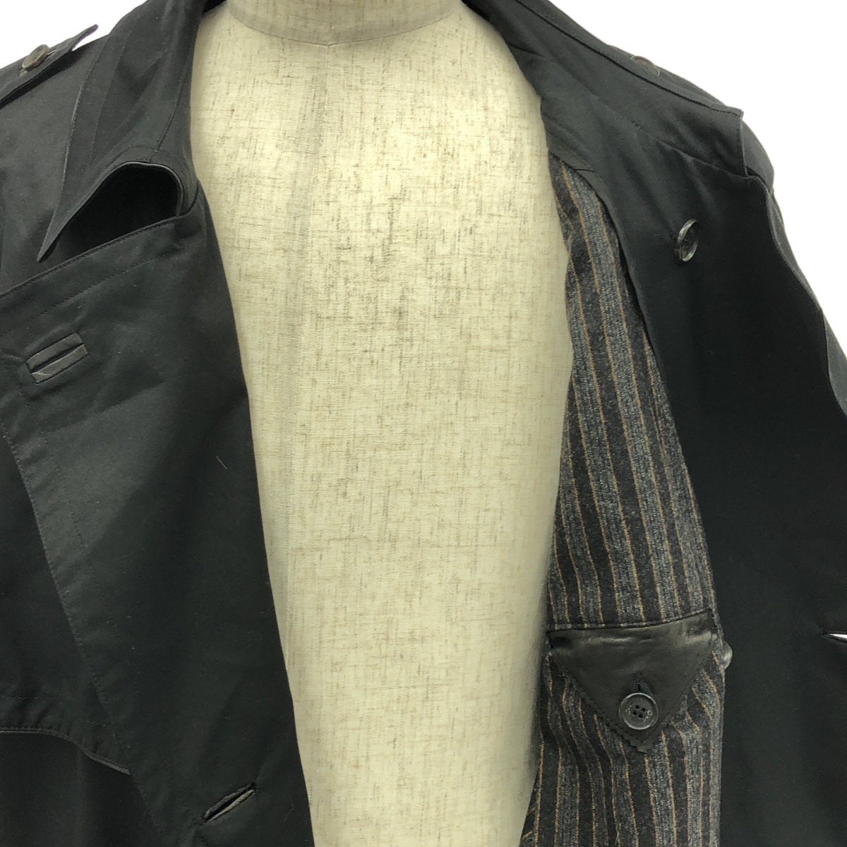 Brioni / ブリオーニ | ウール カシミア ストライプ裏地 トレンチコート | 56 | ブラック | メンズ