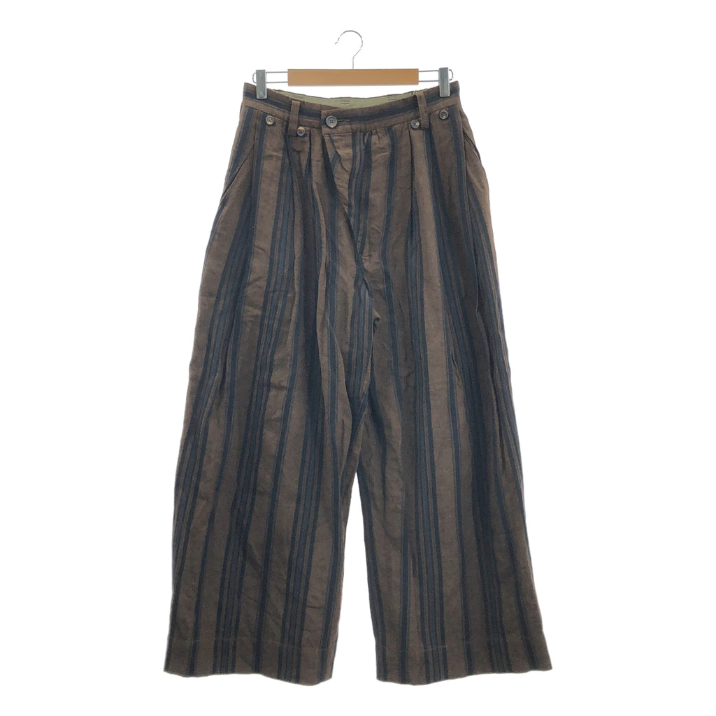 【美品】  ziggy chen / ジギーチェン | 2024SS | STRIPED WIDE LEG TROUSERS ストライプ ワイド リネンコットン パンツ | 44 | ブラウン | メンズ